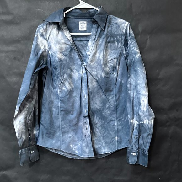 Brooks Brothers Tie Dye Blue BLack Shirt Button Down Blouse Size 6 top office - Picture 1 of 8